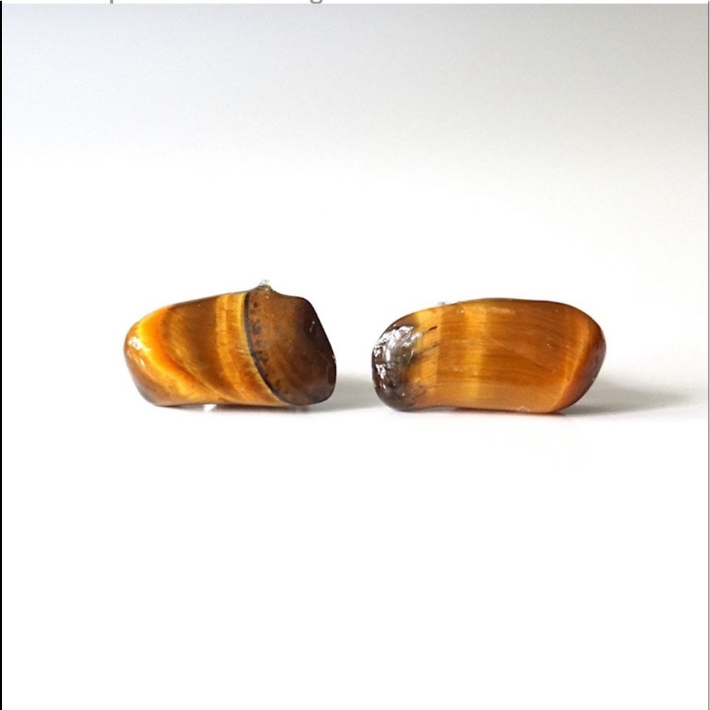 New Handmade Raw Natural Tumbled Tiger Eye 925 Sterling Silver Stud Earrings - Picture 3 of 12